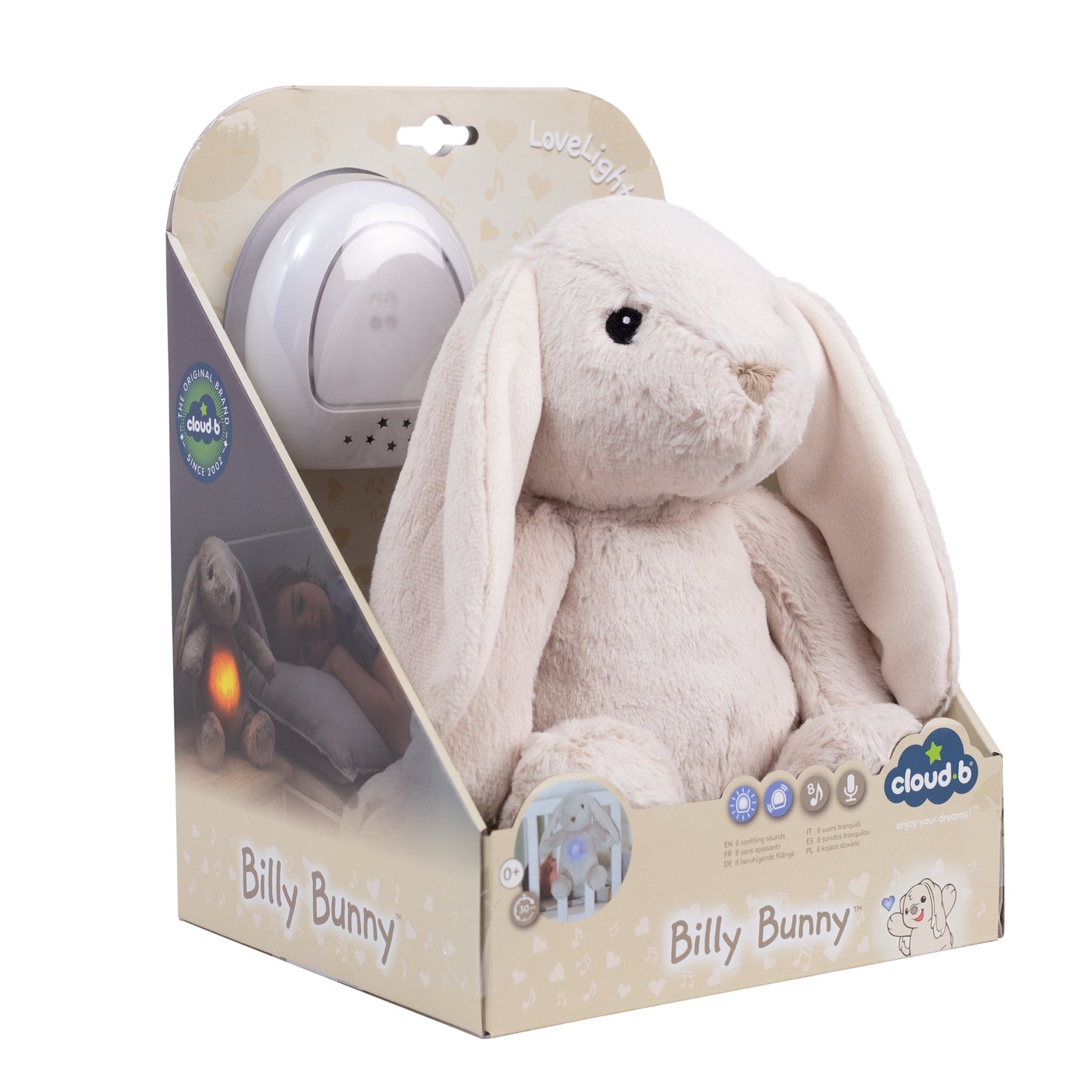 LoveLight™Buddies - Machine à sons apaisante multi-sensorielle en peluche itinérante Billy Bunny