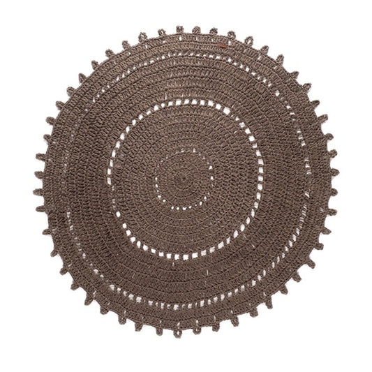 Varanassi - Embroidery Collection - Round Gipsy Cotton Rug, Grey